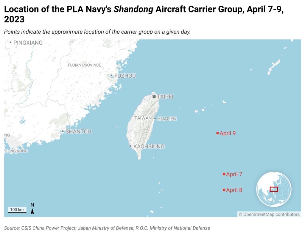 Shandong aircraft carrier near Taiwan April 2023